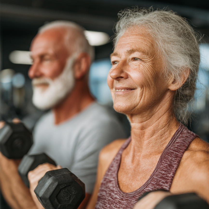 Активні літні люди займаються фітнесом