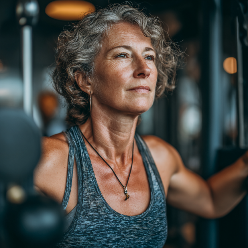 Літня жінка займається фізичними вправами